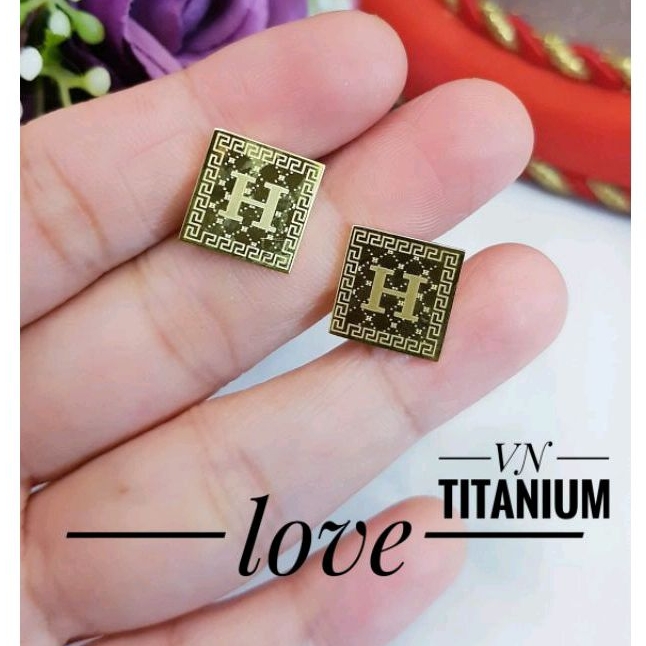 Anting Titanium Tusuk Petak Gold 388