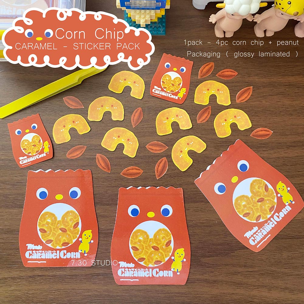 

Corn chip caramel sticker pack - food sticker