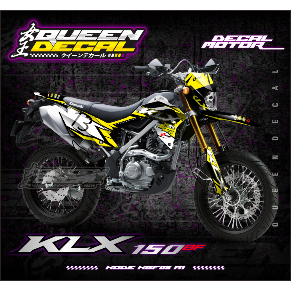 NEW DECAL STIKER KLX BF 150 DTRACKER - CUSTOM DESAIN NORIFUMI KUNING - KBF08