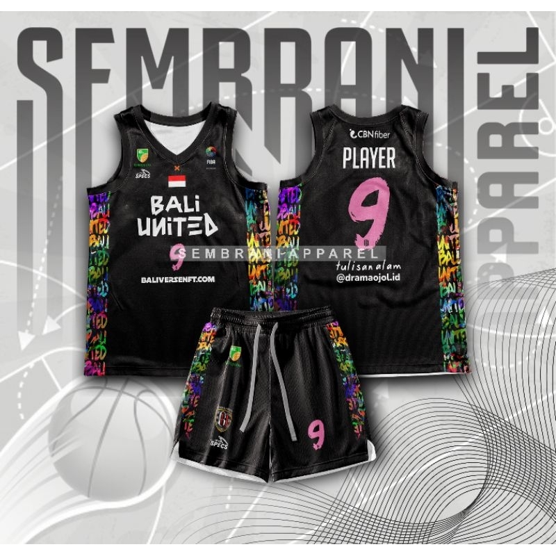 JERSEY BASKET IBL BALI UNITED HITAM 2023 (BISA GANTI NAMA DAN NOMER)