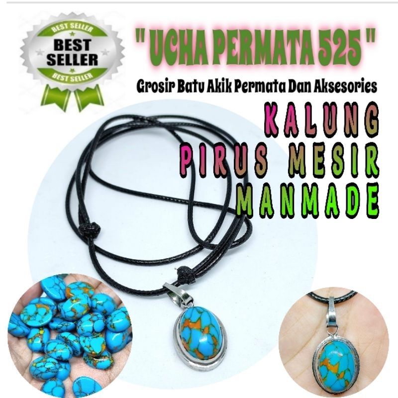 kalung lipntin pirus mesir urat kuro / pirus urat emas / pirus biru fanci / manmade tidak asli