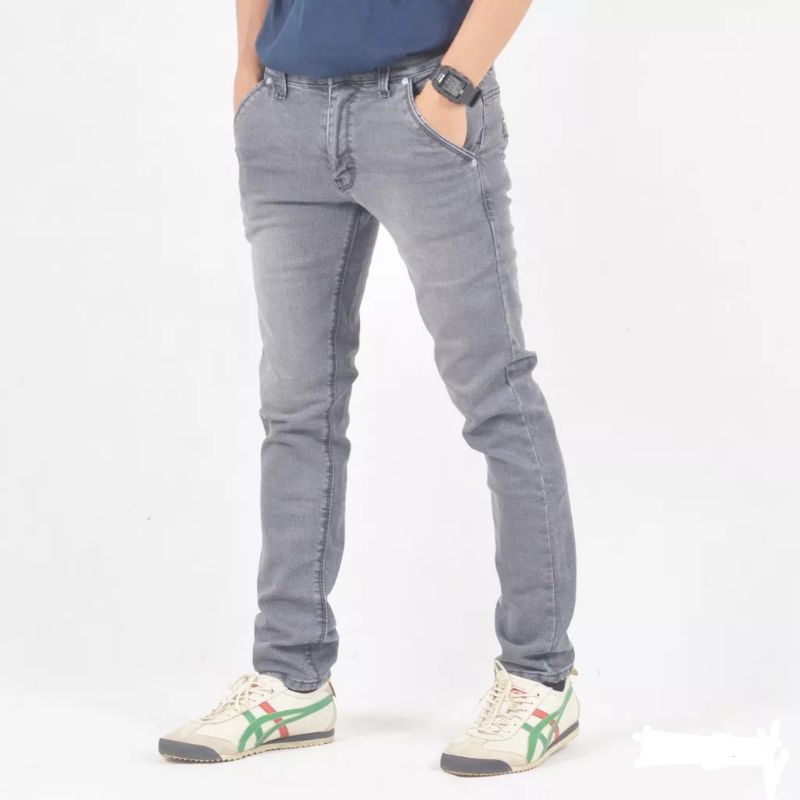 Celana Jeans Pria Panjang Skinny Slim Fit Panjang Distromelar Abu Abu Black/ Celana Jeans Cowok