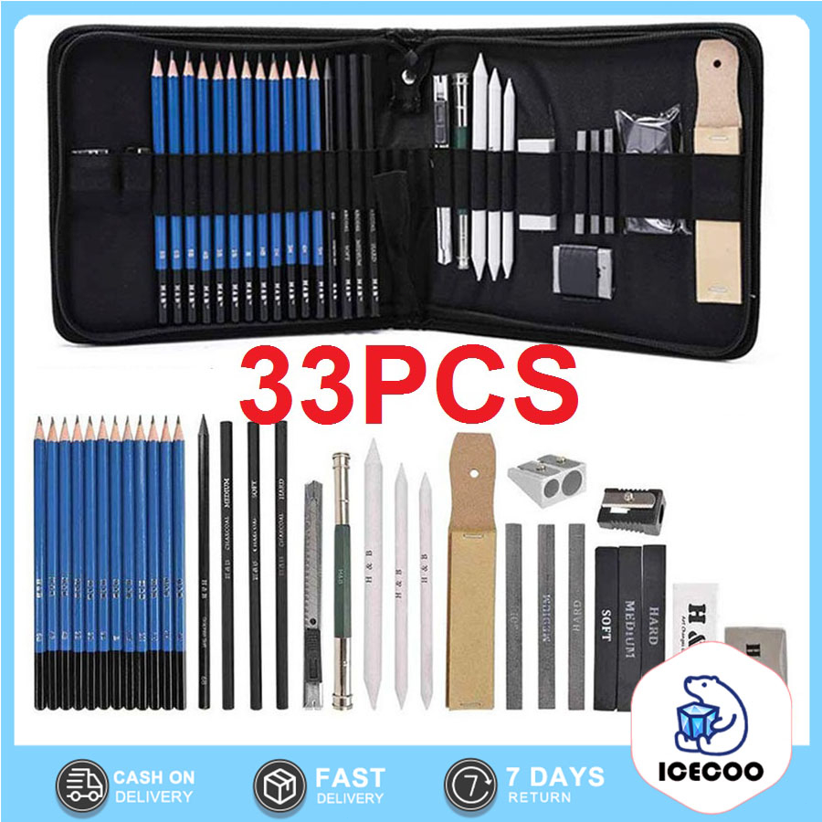 

33PCS/Set Sketch Pensil Pisau Penghapus dan Pensil Gambar untuk Keperluan Sekolah Pencil Drawing Set