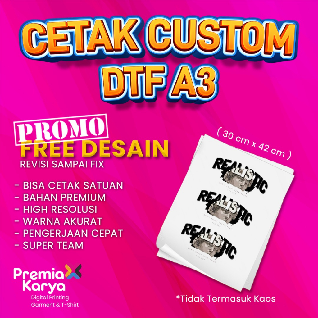 

Cetak Custom Stiker DTF A3 Tanpa Kaos