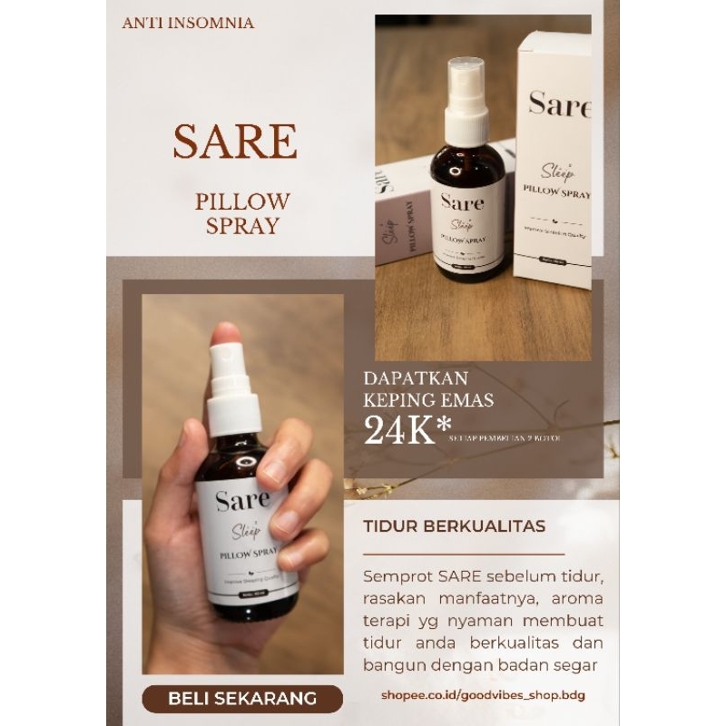 Sare Pillow Spray anti insomnia sulit tidur | anti susah tidur dengan ijin edar kemenkes RI | Solusi