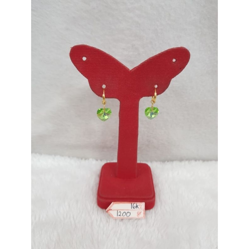 JR860D361D anting jersy mata kristal hijau love emas kuning asli berat 1.200 sama mata 1.750 kadar 7