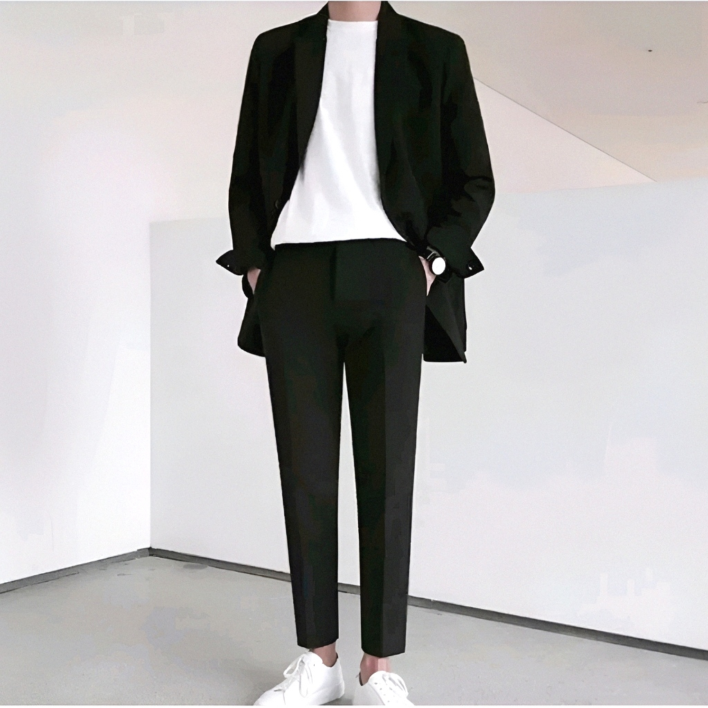 Celana Panjang Pria Formal Korean Style Ankle Pants Kerja Kantor Bahan Semi Wool