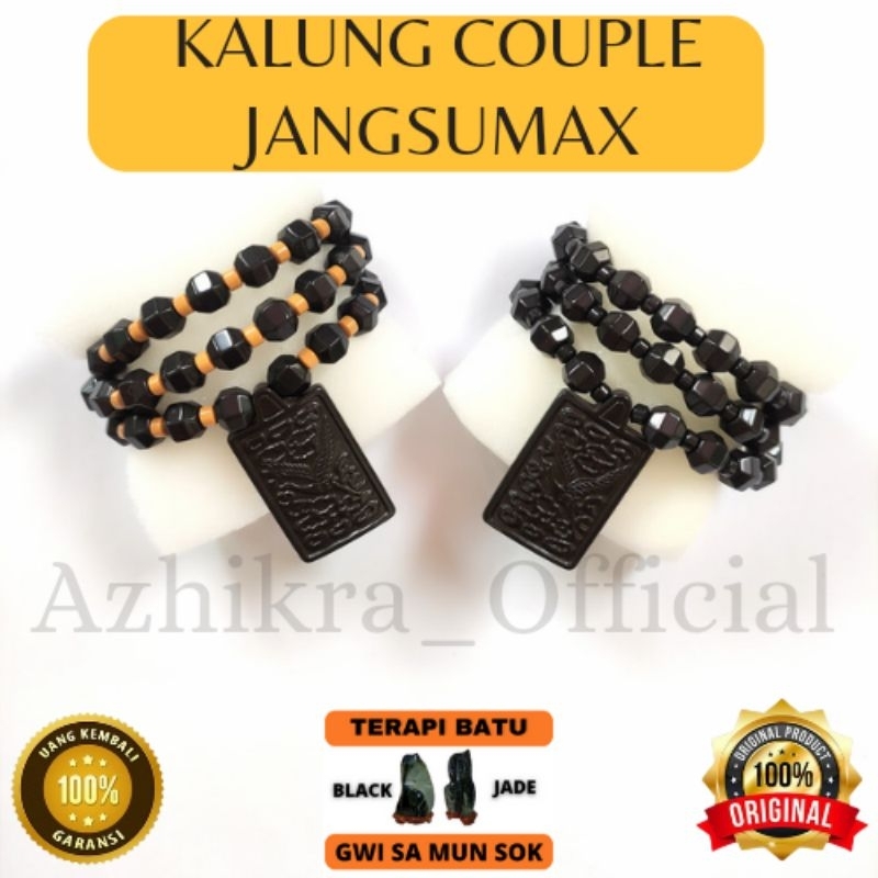 Kalung Couple Terapi Kesehatan Azhikra Jangsumax  Black Jade Batu Gwi Sa Mun Sok Asli Korea