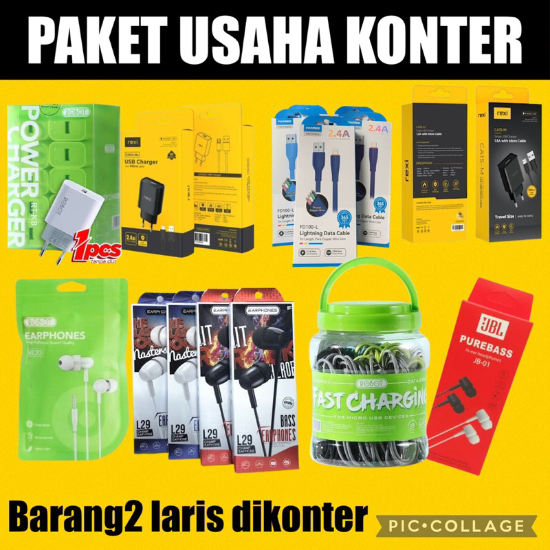 PAKET USAHA KONTER PEMULA AKSESORIS HP Charger Kabel Data Headset Tempered Glass Speaker Bluetooth
