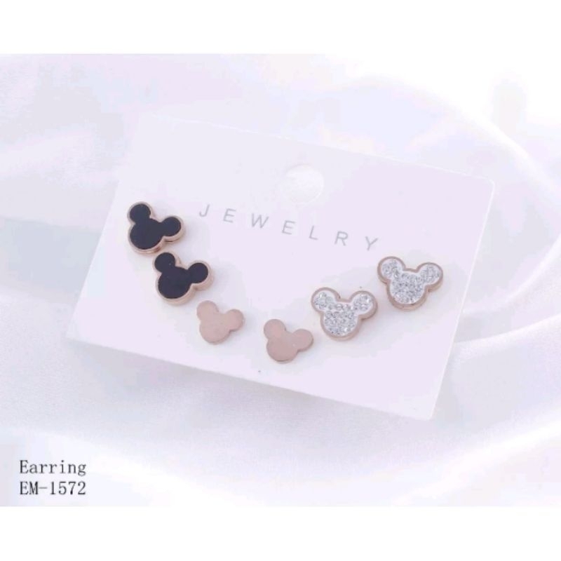 anting set 3 titanium wanita anting Mickey