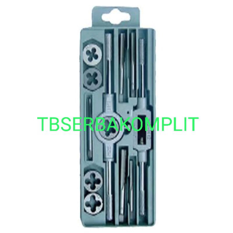 HAND TAP & DIE METRIC MM M6-M12 12pcs Krisbow 10436401 Handtap Senai Snai Set Round Dies Snay Taps 1