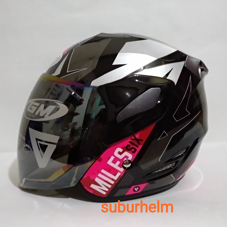 HELM  GM  FIGHTER  SIX  MILLES   BLACK / PINK   HALF FACE  SINGLE VISOR  ORI