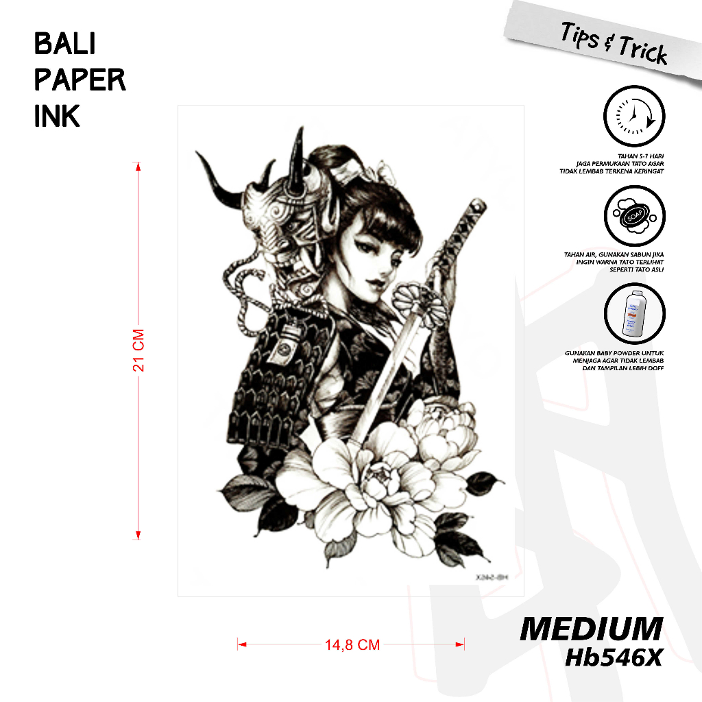 Bali Paper Ink HB546X Geisha Samurai Tatto Temporary Basic Tato Temporer Half Arm - Tato Lengan