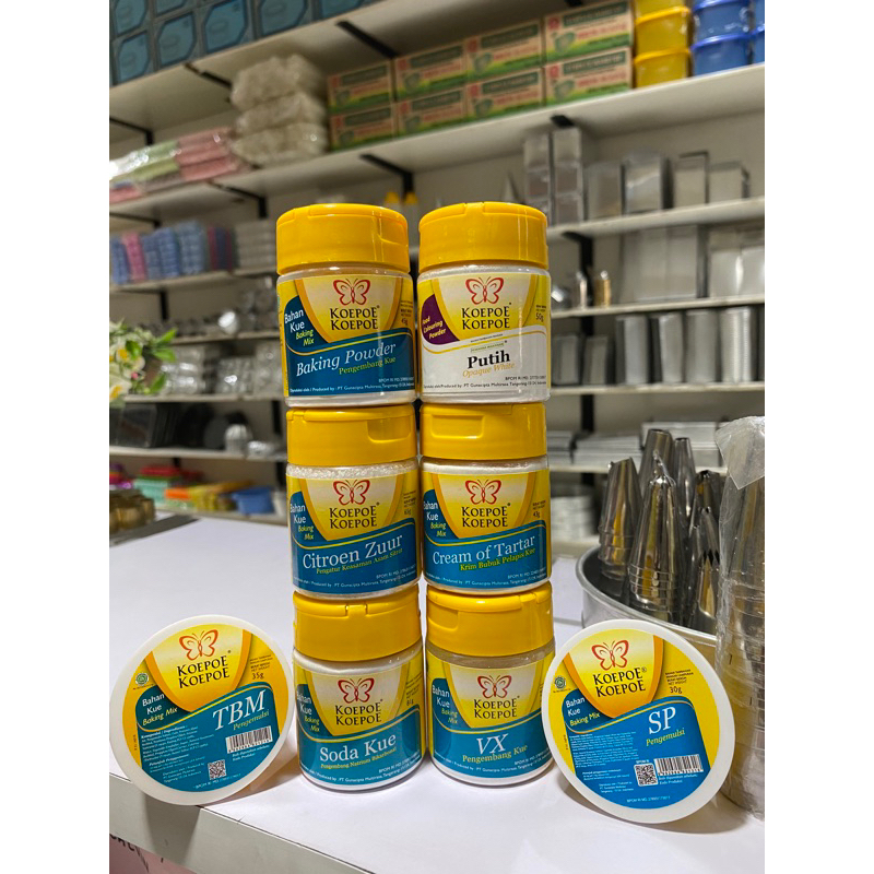 

Baking Powder/Baking Soda/Pewarna Putih/VX/Citroen Zuur/Cream of TarTar/SP/TBM