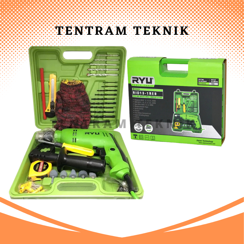 Bor Listrik 13mm RID13-1REB RYU / Mesin Bor Listrik Impact Drill 27pcs / Mesin Bor Impact Drill 13mm