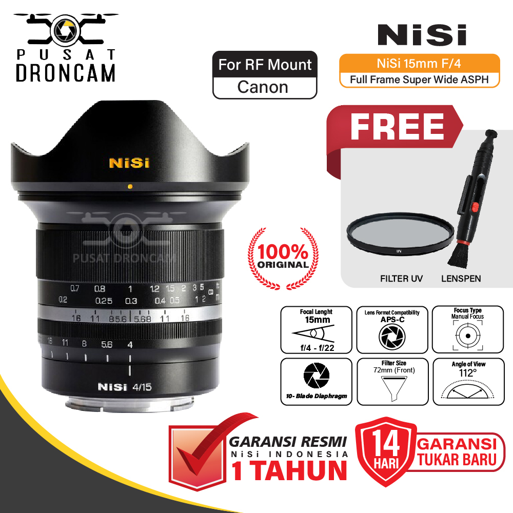NiSi 15mm f4 Full Frame Super Wide ASPH Lens Canon RF Mount Original