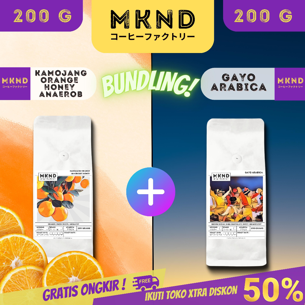 

MKND® BUNDLING HEMAT 2X200 KOPI ARABIKA ACEH GAYO SINGLE ORIGIN GRADE 1 + KAMOJANG HONEY ANAEROB PROMO DISCON | BIJI BUBUK | SINGLE ORIGIN | PREMIUM COFFE | ROASTED BEANS | MANUAL BREW | COFFE ROASTERY
