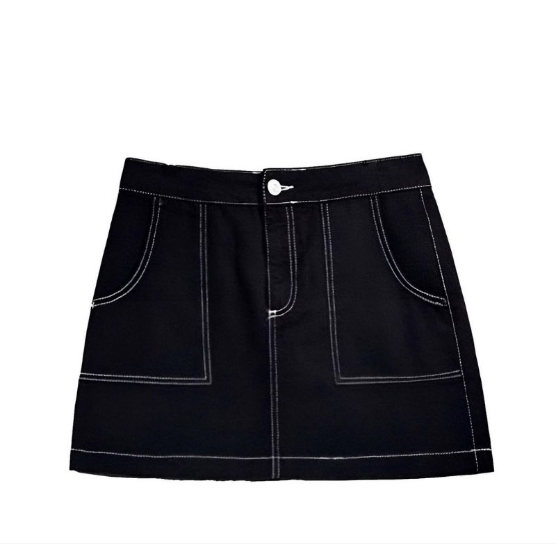 Black & White Cargo Denim Skirt