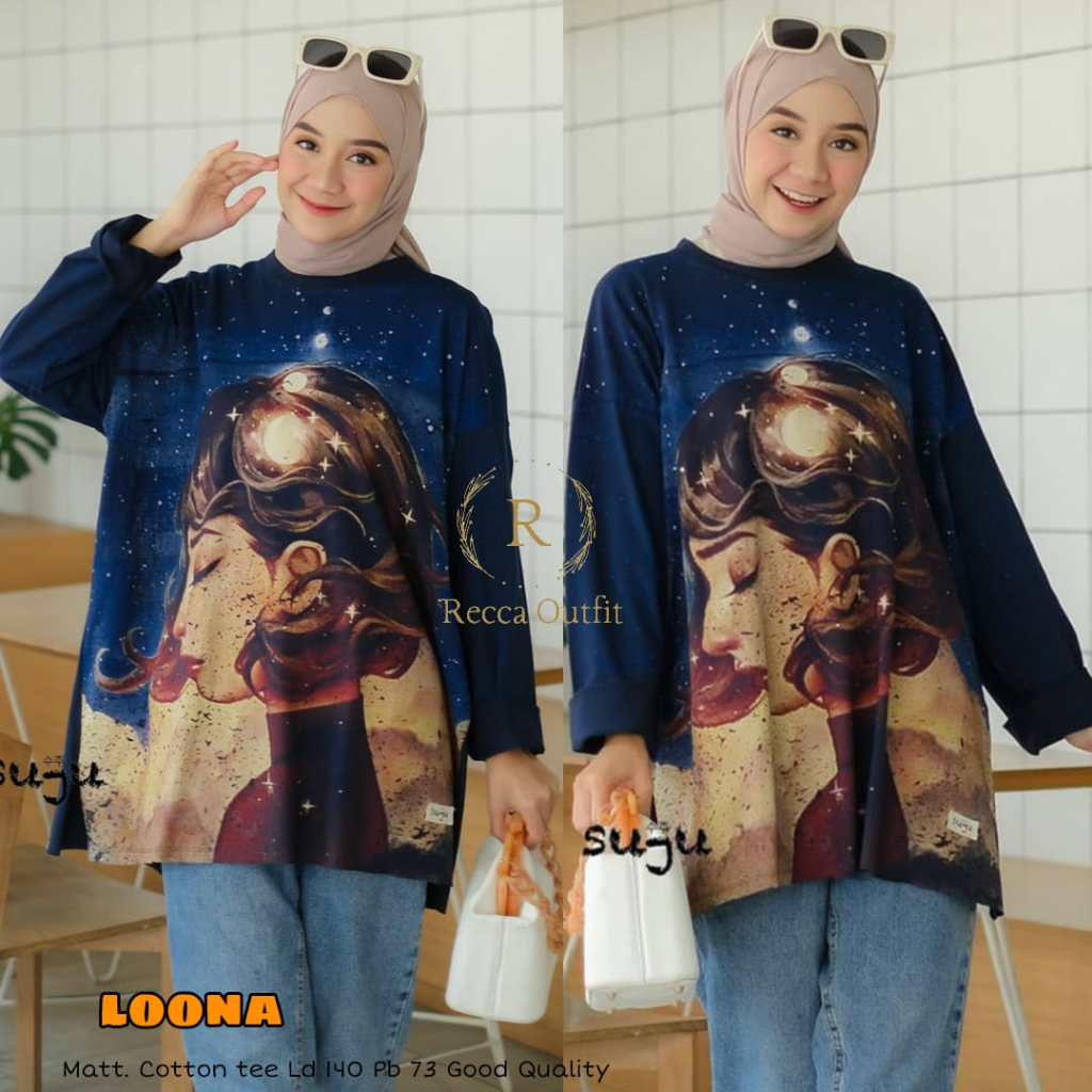 Luna Koleksi Atasan Kaos Import Wanita Super Jumbo Big Size Ld 140 Loona Ori Recca