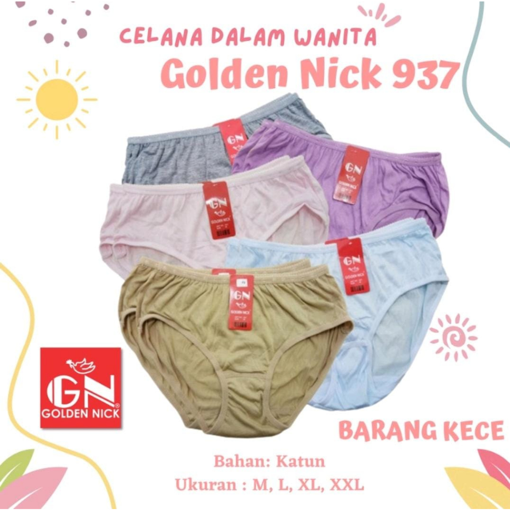 GOLDEN NICK | Celana Dalam Perempuan GN 937 ( WARNA TERANG ) / CD GN Katun Dingin Lusinan MURAH