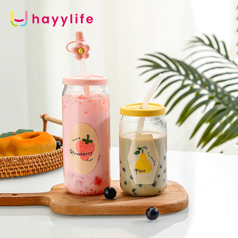 SOOKA Botol Tumbler motif Buah-gambar buah lucu, cocok untuk wadah Kopi , Botol Tumbler dengan penutup ,Gelas cola, Botol Tumbler variasi penutup bermotif bunga 400mlHL-AAB839