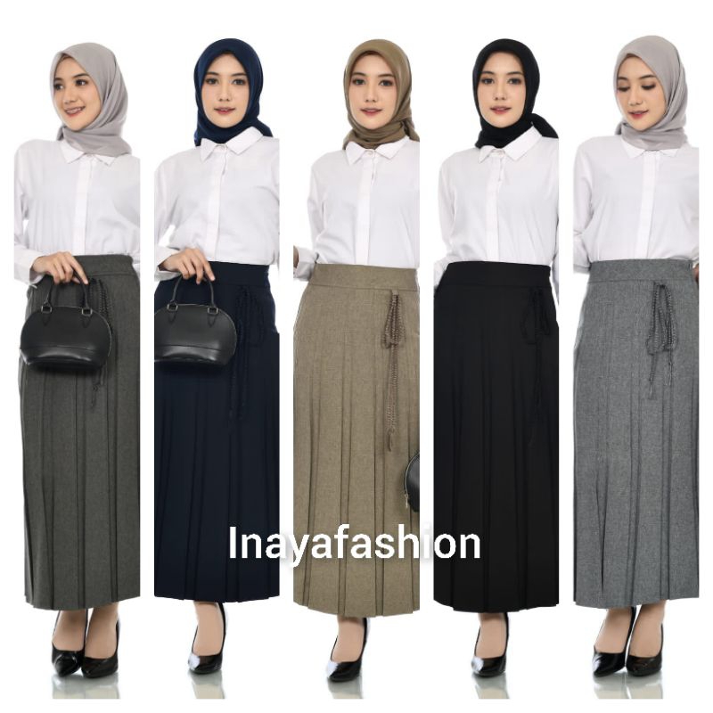 Rok Panjang Prisket Rempel Formal Kerja Kantor Hitam Wanita Bahan Polycotton Premium Rok Kerja Panja