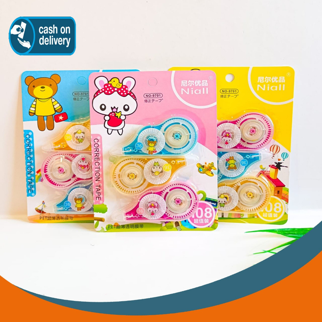 

Correction tape Niall animal 1 Set isi 3 biji Roll Tipe x kertas warna pastel Tip ex V2 Correction Roll and Cair motif Lucu Imut Terbaru COD