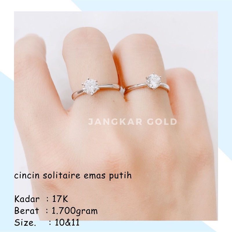 CINCIN SOLITAIRE EMAS PUTIH 17K 1.700GR