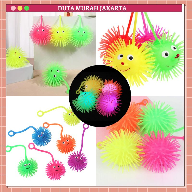Bola Ubur Mainan Bayi Anak Puffer Ball Ubur Ubur Karet LED Bola Duri Lampu LED DMJ