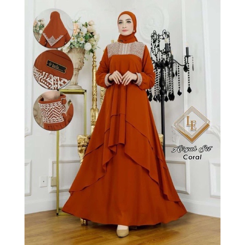 Aisyah set/gamis bordir/gamis ceruty payet/gamis bordir payet swaroski