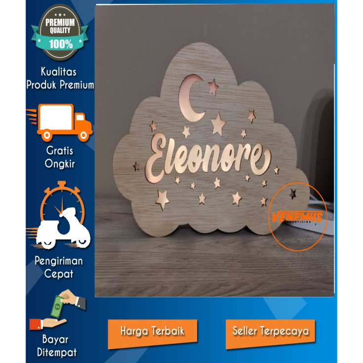 Hiasan Dinding Lampu Awan / Lampu Tidur Awan Custom Nama
