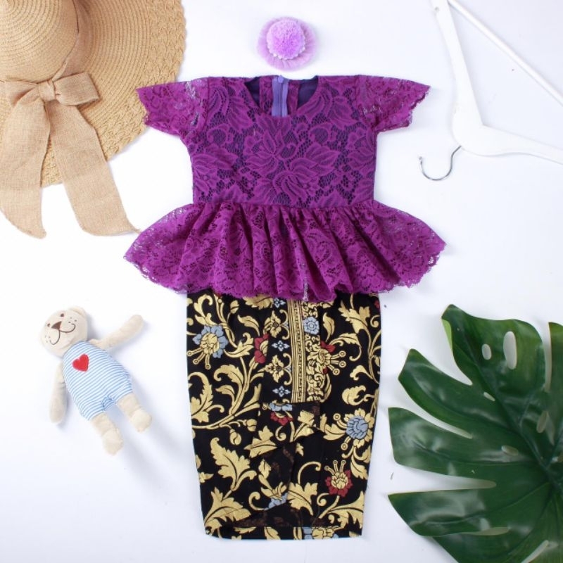 pepplum tania ungu tua/kebaya pepplum anak/kebaya anak terbaru/kebaya brokat anak