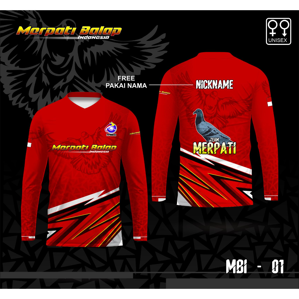 JERSEY MERPATI BALAP FREE CUSTOM LENGAN PANJANG