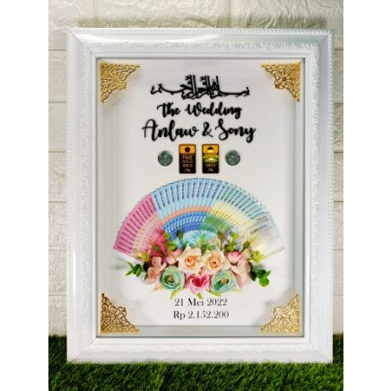 Mahar Pigura Rustic Akrilik Mirror Gold 30x40 / Mahar Uang dan Emas / Mahar Pigora Pernikahan / Maha