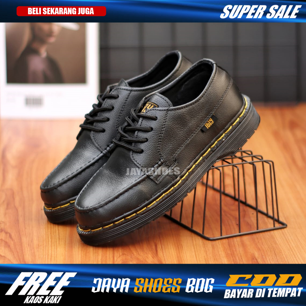 VICTOR Sepatu Docmart Pria Kulit Asli Low Boots Pantofel Hitam Kerja Casual