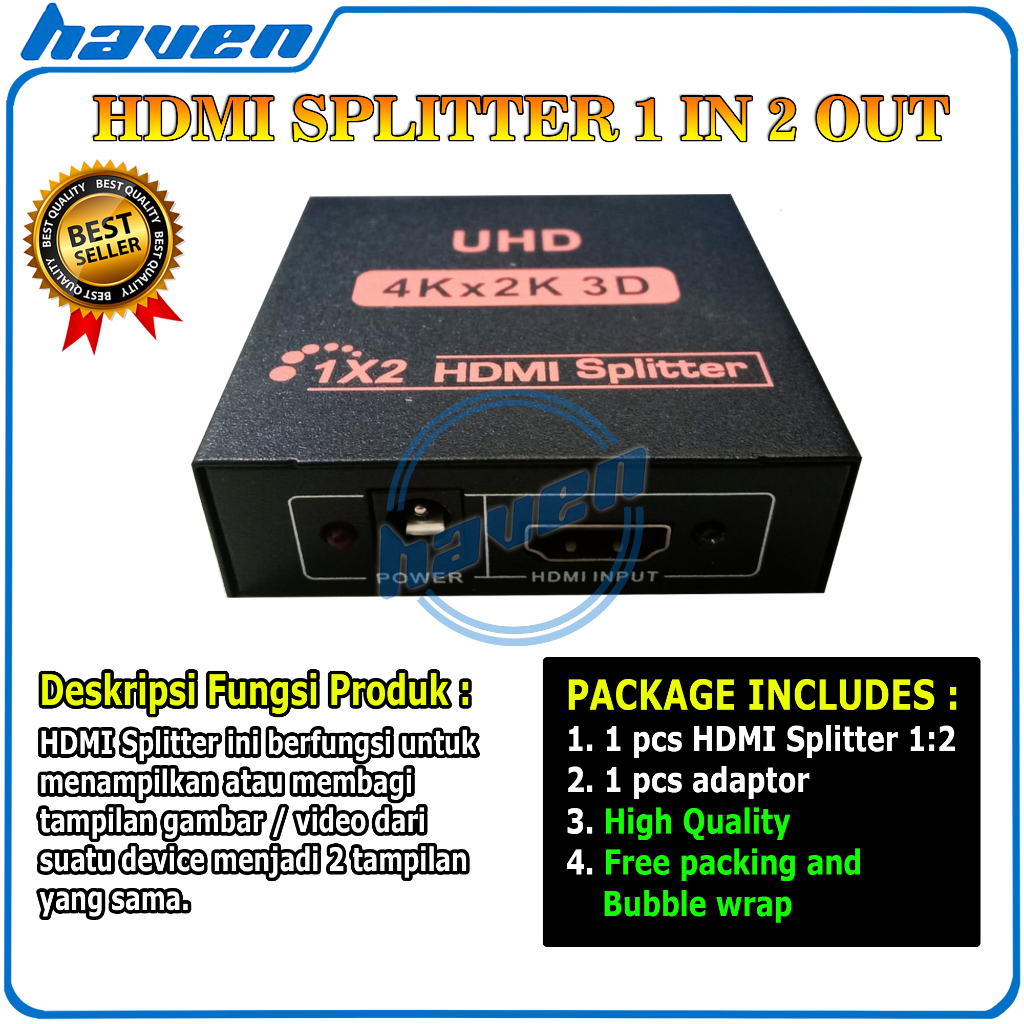 Hdmi Splitter 2 Port / HDMI Splitter 1in 2out High Quality Duplicate Screen / HDMI Splitter 1 Input 2 Output Support Full HD