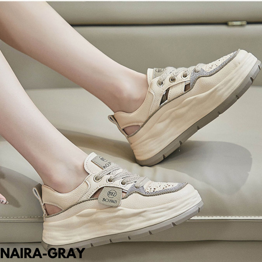 Gypsy - Sepatu Sneakers Wanita Desain Cantik Sole Tinggi Bahan Pu Import Naira