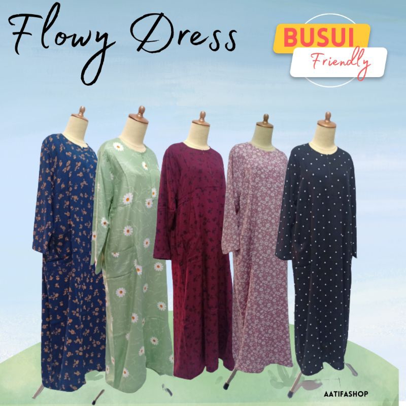 Flowy Dress Gamis busui friendly | daster gamis lengan panjang | Maxi dress