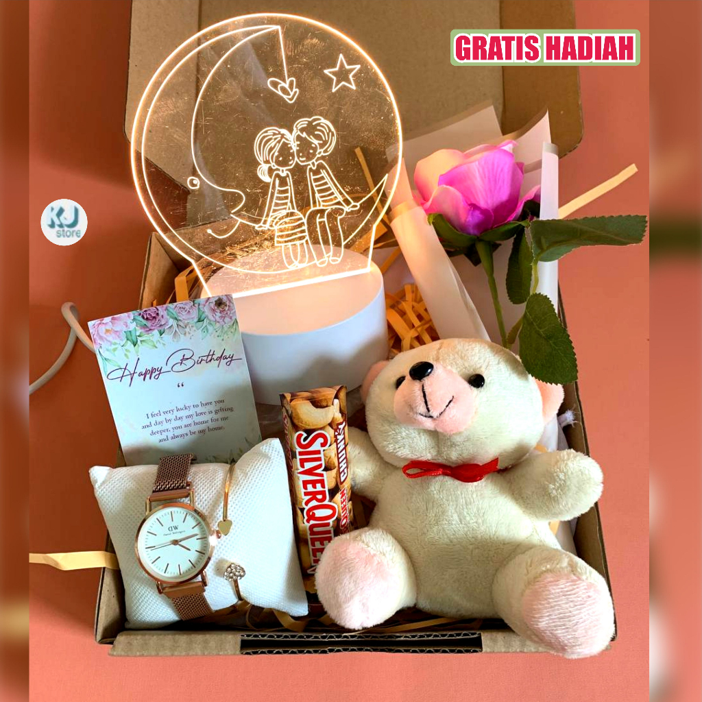 

Hampers Kado Ulang Tahun Untuk Pacar Cewek Wanita Hadiah Anniversary Valentine Istri Ibu Dengan Gift Ultah Hempers Led Bunga, Jam Tangan, Coklat, Boneka Hampres Estetik Extra Paking Aman Buat Pasangan Sahabat/Bestie Perempuan