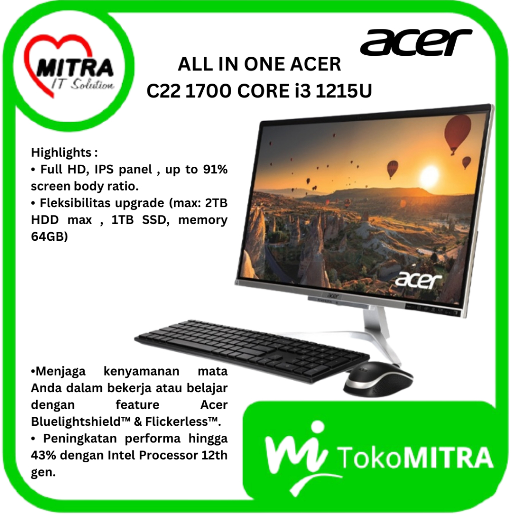 PC ALL IN ONE ACER C22 1700 CORE i3 1215U
