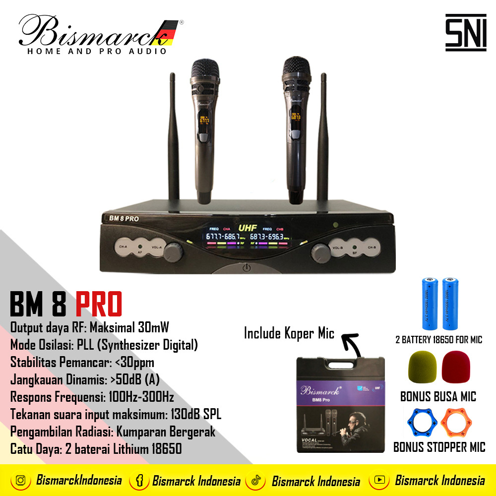 Microphone Wireless Bismarck BM8PRO Professional Bisa Ganti Frequesy