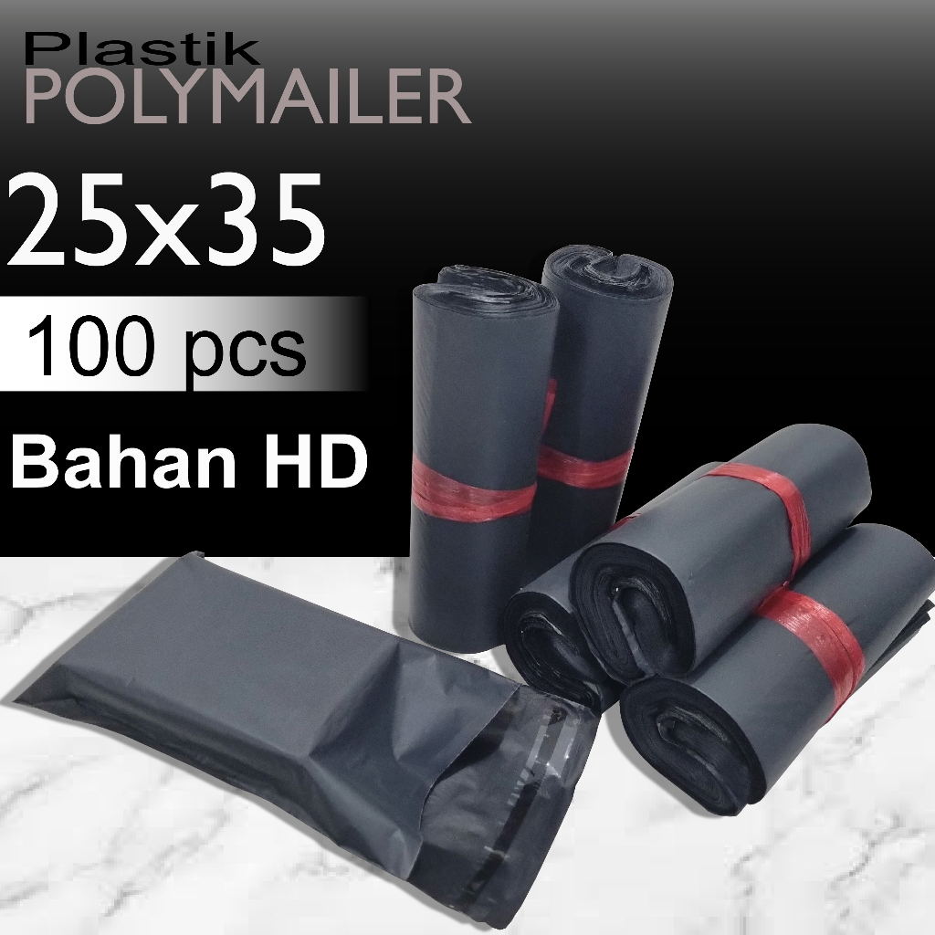 Plastik Polymailer Hitam isi 100 lembar 25x35cm Plastic Polymer Kantong Packing Baju Online OL Shop 25x35 cm