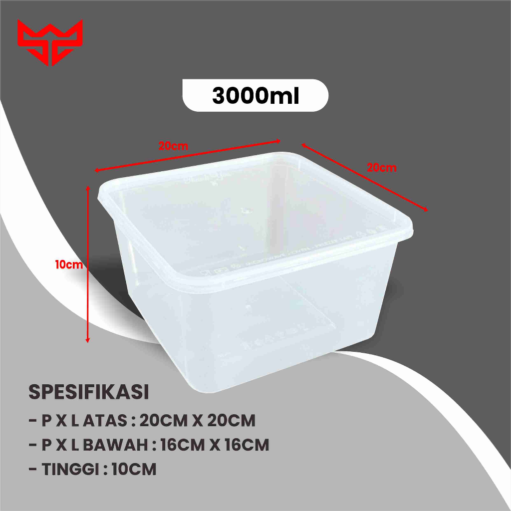Thinwall Square 2000ml 3000ml Kotak Makan Persegi Bahan Tebal