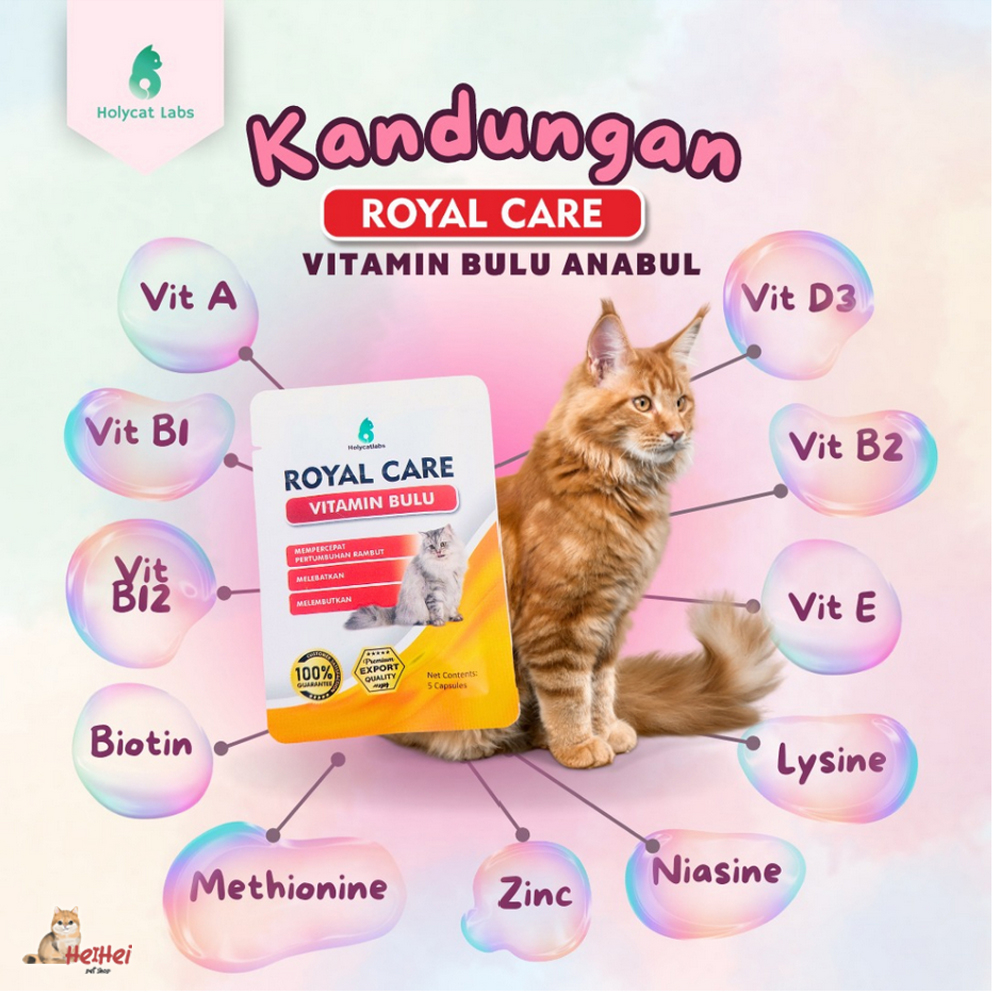 Royal Care Sachet -Vitamin Rambut Bulu Lebat Kucing Anti Rontok Kitten - Royal Cats Kucing isi 5 kapsul