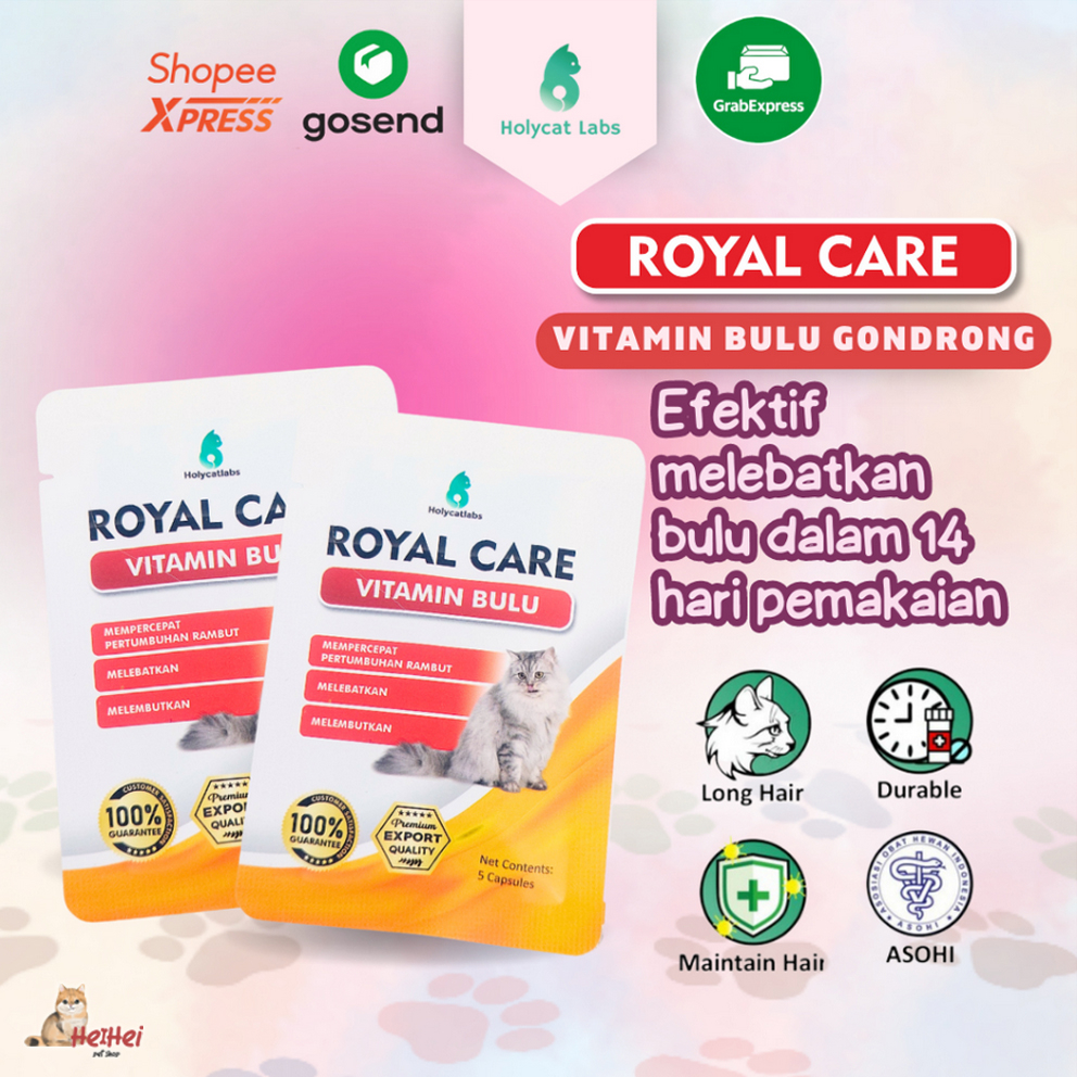 Royal Care Sachet -Vitamin Rambut Bulu Lebat Kucing Anti Rontok Kitten - Royal Cats Kucing isi 5 kapsul