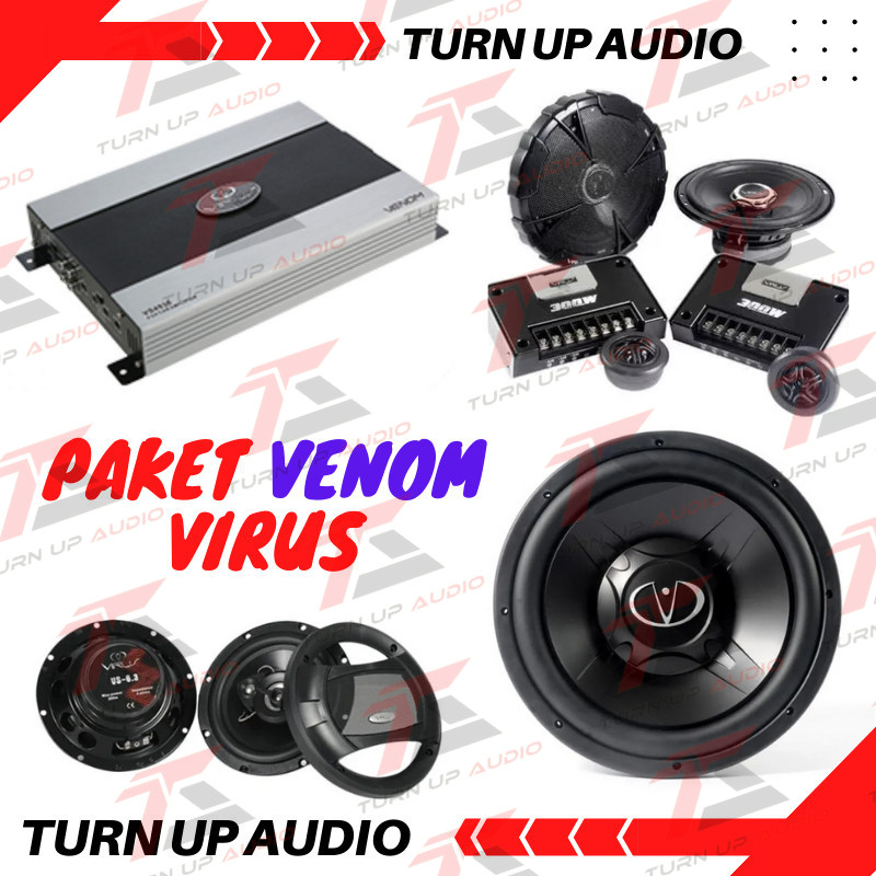 Paket audio mobil full sound system Venom virus ORIGINAL BERGARANSI fullset speaker pintu depan + be