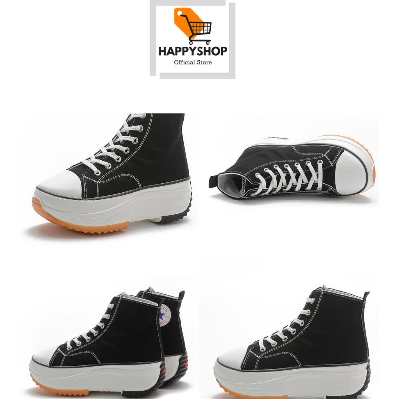 HS Sepatu Sneaker Kanvas Wanita  Hak Tinggi Hitam Putih 232