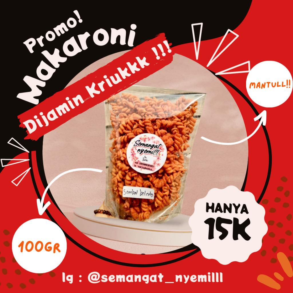 

SEMANGAT NYEMILLL - MAKARONI / MACARONI BATANG ENAK, RENYAH, GURIH, KRIUK, NAGIH MAKARONI SPIRAL RASA PEDAS JERUK PURUT 100 GR BY ICA MAKARONI VIRAL