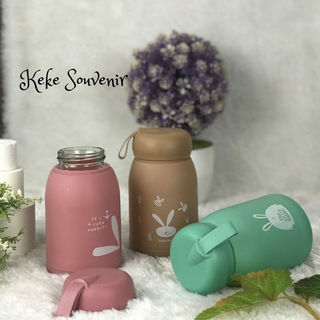 Botol Kaca Kelinci Mini 330ml Botol Anak Rabbit + Kardus | Botol Minum Anak | Botol Kaca Tumbler Minum Anak | Tumblr Lucu