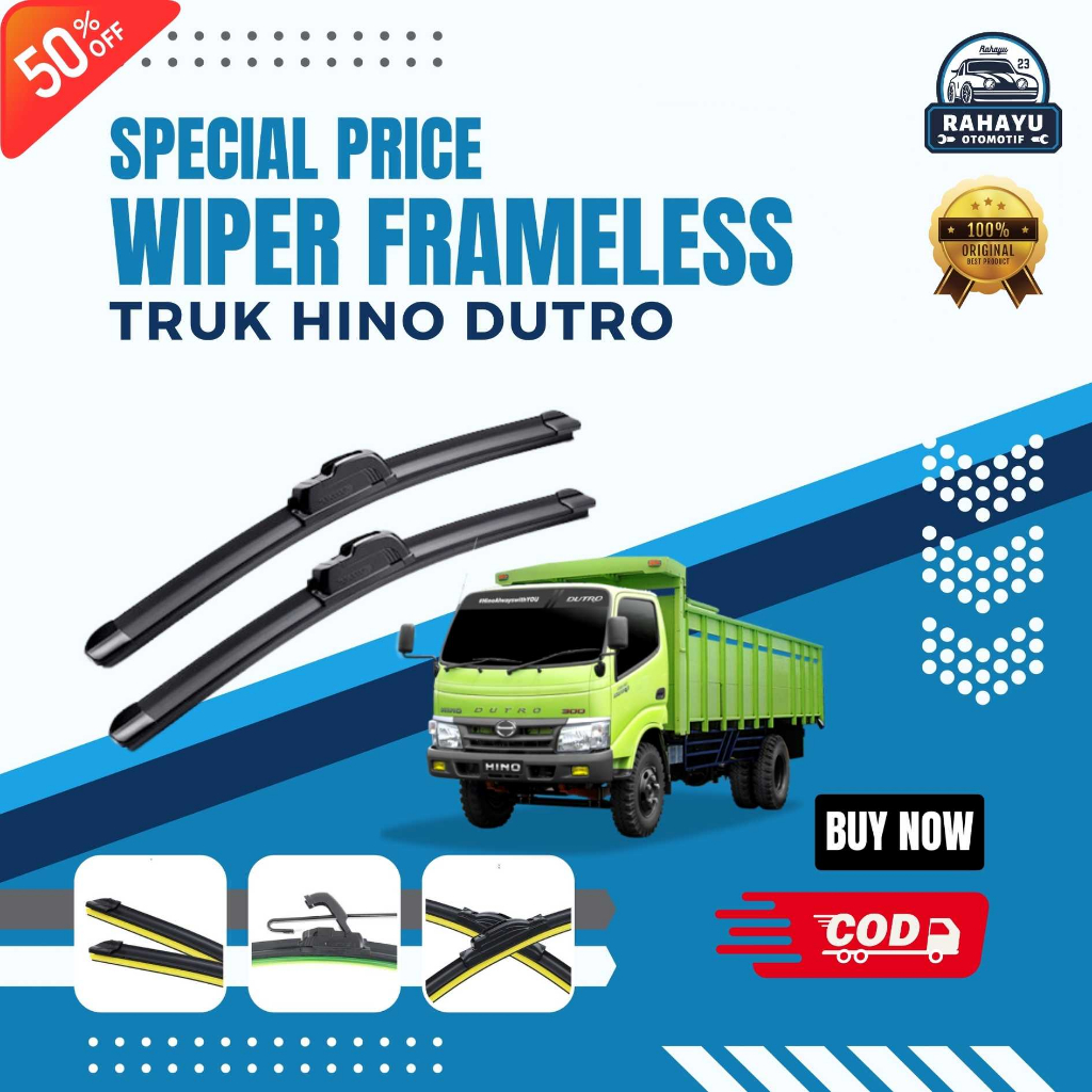 ( BERGARANSI ) Wiper Mobil Frameless Truk Hino Dutro Sepasang Isi 2 Pcs Kanan Kiri | Wiper Kaca Mobi